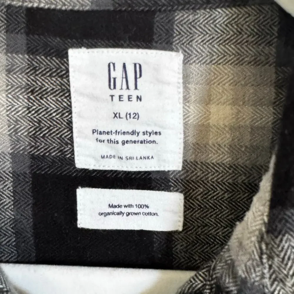 Gap Teen‎ Flannel Button-Up Shirt Long Sleeve Plaid 100% Cotton Size XL (12)